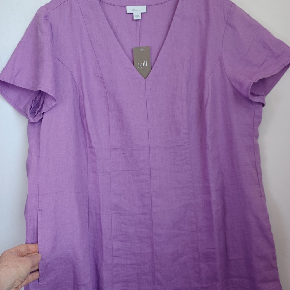J. Jill Love Linen Aster Purple V-Neck Shift Dress XL NEW 291531 - Picture 5 of 9
